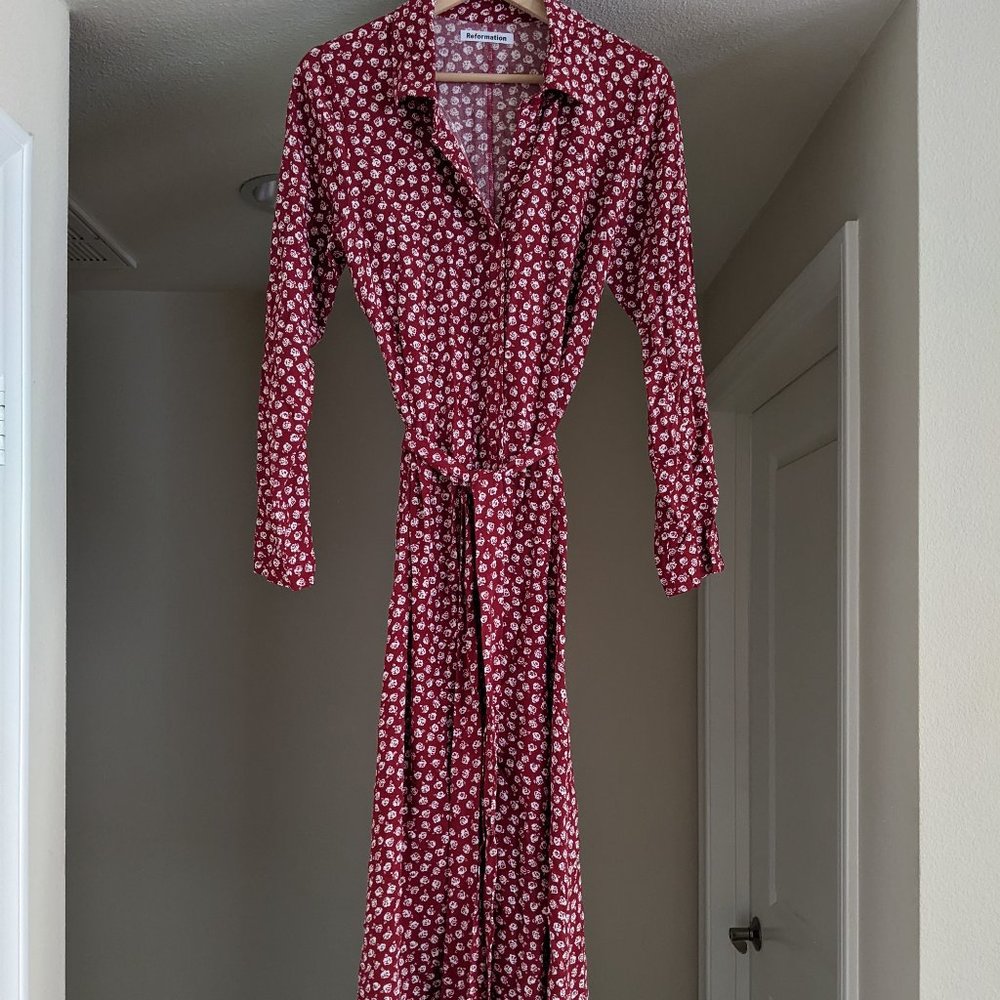 Reformation / Floral red midi dress / size S / Viscose